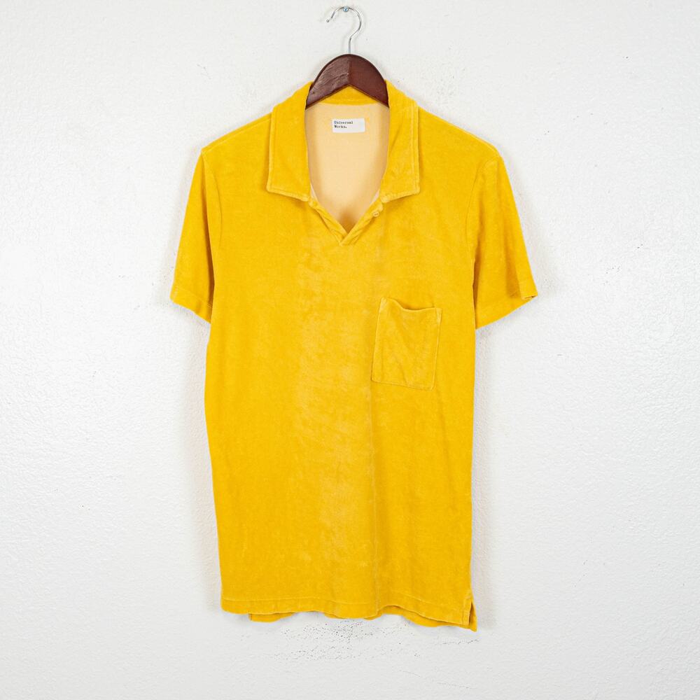 Universal Work's Terry Fleece Vacation Polo in Gold Yellow size Medium